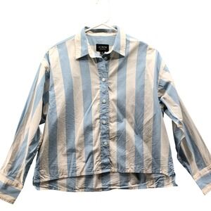 J. Crew Collection Relaxed Fit Cropped Button Up Shirt Womens 4 Blue Striped